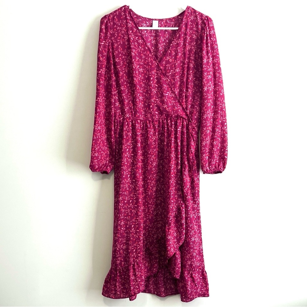 Old Navy Ditsy Floral Print Faux-Wrap Long Sleeve Ruffle Dress